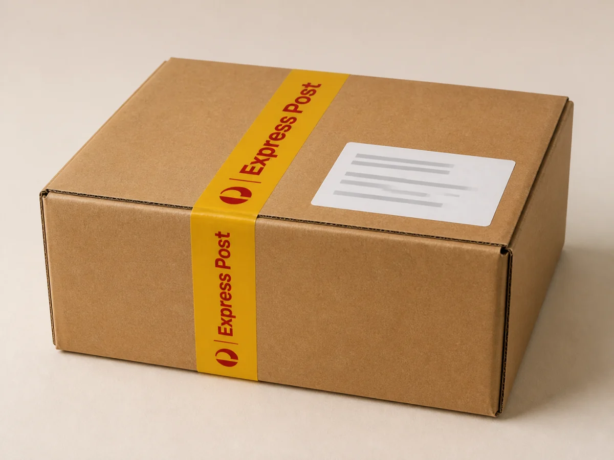 Example of the plain brown Express Post box used for ManMax orders